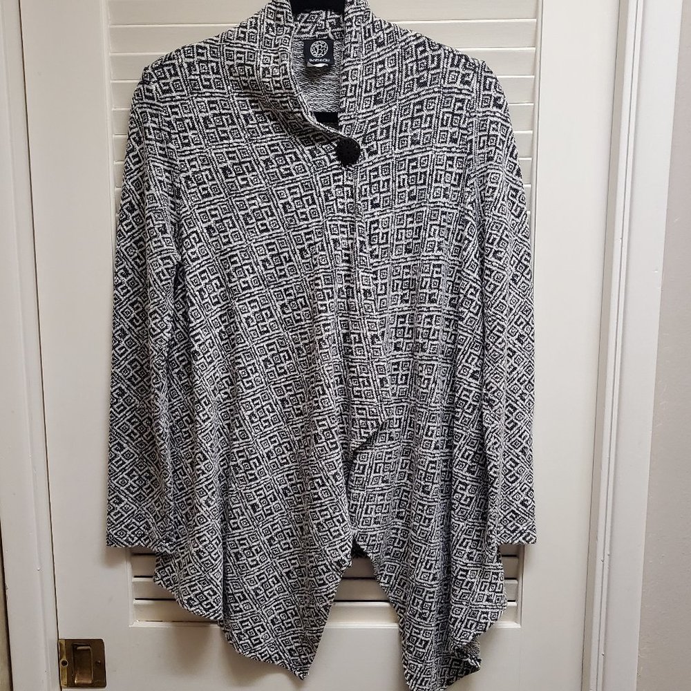 Bobeau One-Button Fleece Wrap Cardigan XL